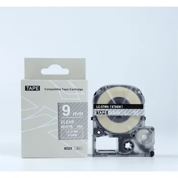 Pásek do tiskárny Epson LK-ST9SW, 9mm x 9m, bílý tisk / průhledný podklad, kompatibilní páska