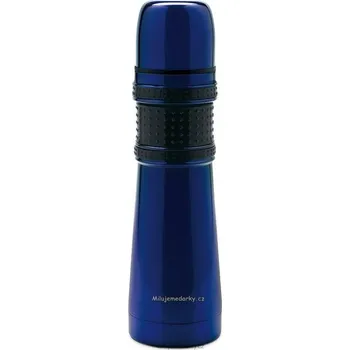 Termohrnek lesklá modrá nerez termoska s pryžovým úchytem