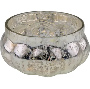 Vánoční dekorace Svícen skleněný 6,5 cm rolnické stříbro