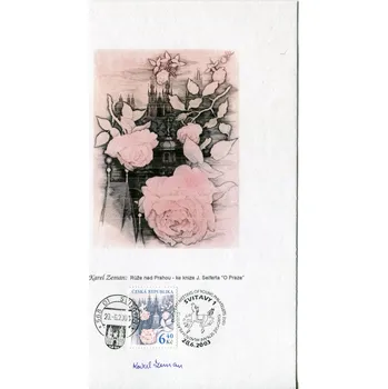 Poštovní známka Česká pošta (2003) PAL - Karel Zeman: Růže nad Prahou + podpis + raz. Svitavy 1 (28.6.2003)