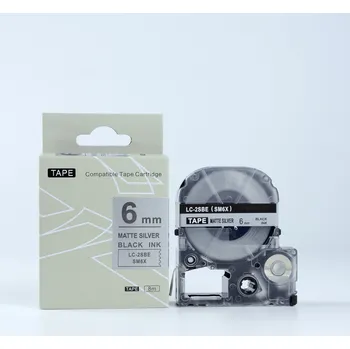 Pásek do tiskárny Epson LK-SM6X, 6mm x 9m, černý tisk / matný stříbrný podklad, kompatibilní páska