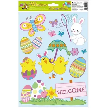 Okenní dekorace Okenní fólie velikonoční zajíci a kuřátka s glitry 27 x 20 cm obrázek 2