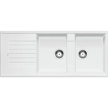 Granitový dřez Granitový dřez Blanco ZIA 8 S Bílá 515597 + Sanitární silikon + Designové masivní dřevěné krájecí prkénko z akácie