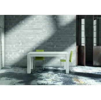 Jídelní stůl Masivní jídelní stůl smrk rýhovaný bílý - rozkládací 140x90