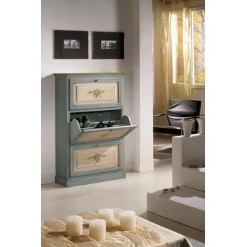 Botník Masivní ručně malovaný botník výklopný odstín okr azzurro