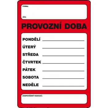 Značení Tabulka prodejní, provozní doba, A4