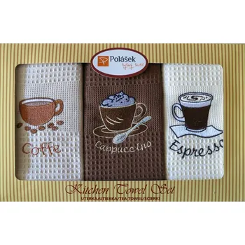 Utěrka Polášek Kitchen set - Dárková sada českých vaflových utěrek KÁVA - 3*50*70 cm - 100% bavlna