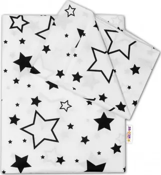 Ložní povlečení Baby Nellys Černé hvězdy a hvězdičky bílé 2-dílné 90 x 120, 40 x 60 cm zipový uzávěr