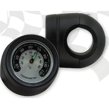 Teploměr na motorku na řídítka černý-matný 40 mm, ciferník stříbrno-černý
