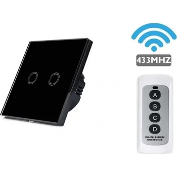 vypínač LUMA HOME chytrý vypínač dotykový tvrzené sklo, podsvícený černý dvoutlačítkový