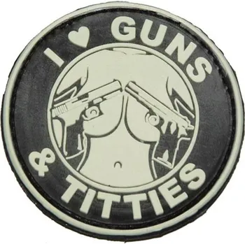 Nášivka Plastové 3D patche 3D gumová nášivka I LOVE GUNS AND TITTIES Patch - Černá / bílá