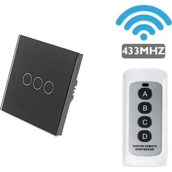 vypínač LUMA HOME chytrý vypínač dotykový tvrzené sklo, podsvícený černý třítlačítkový