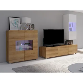 Obývací stěna GAB Obývací stěna LORONA 7, Bílá/Zlatý dub