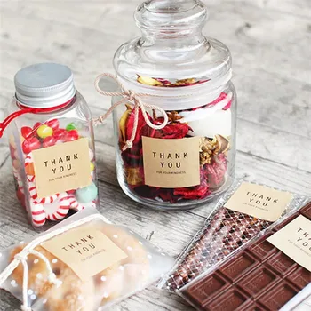 Speciální papír dárková etiketa THANK YOU přírodní hranatá 12ks