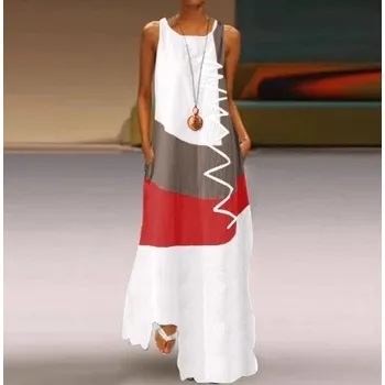 Dámské šaty ZANZEA dámské letní patchwork dlouhé maxi šaty Barva: Bílá, Míry: XXXXXL