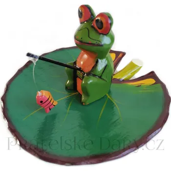 Žába - soška Rybář rybka / Dřevo 13cm