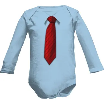 Kojenecký body Dětské body Long s potiskem Bodyčko s kravatou - světle modré dětské