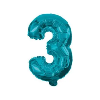 Fóliový balónek číslo 3 - tyrkysový, 32 cm