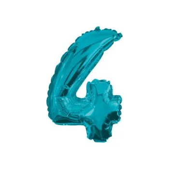 Fóliový balónek číslo 4 - tyrkysový, 32 cm