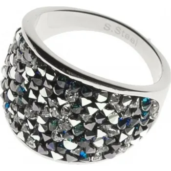 Prsten Ocelový prsten s krystaly Swarovski, BERMUDA BLUE PEPPER (53)