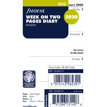 Náplň do diáře Filofx Mini anglický týden na dvě strany 2020