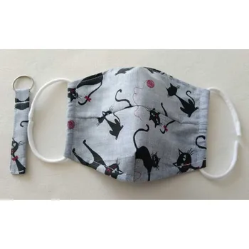 rouška Bavlněná rouška dvouvrstvá s drátkem a taška - design kočky