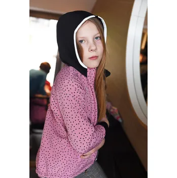 Chlapecká bunda růžová puntíkatá softshellová bunda s kapucí