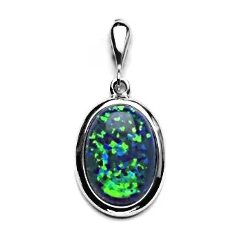 Přívěsek Zlatý přívěsek, syntetický zelený opál, bílé zlato, P 1454/22