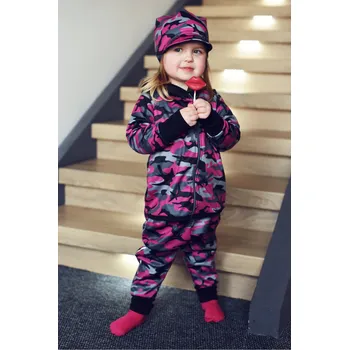 Kojenecká kombinéza růžový softshellový overal s maskáčovým vzorem