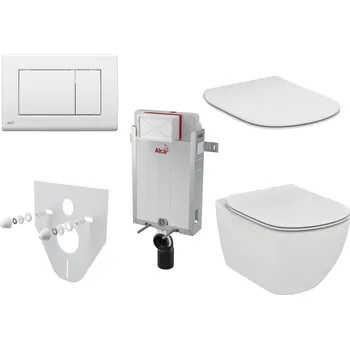 WC sada Alcaplast Renovmodul set na zazdění s bílým tlačítkem, klozet a sedátko Ideal Standard, hluboké splachování, AM115/1000.SET.3