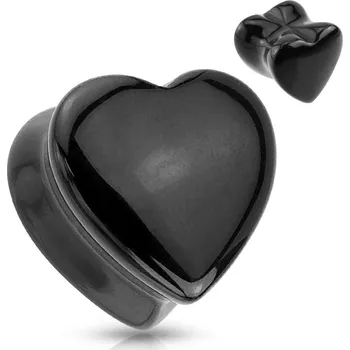Piercing Plug do ucha srdce - černý onyx (6 mm)