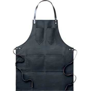 Gastro oděv Kuchařská zástěra ke krku černá - kožené popruhy Re-26455.11