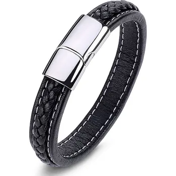 Náramek Kožený prošívaný náramek černý (17 cm)