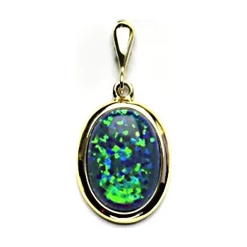 Přívěsek Zlatý přívěsek, syntetický zelený opál, žluté zlato, P 1454/22
