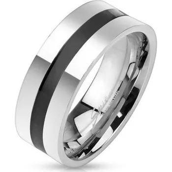 Prsten Pánský ocelový prsten s černým pruhem (67)