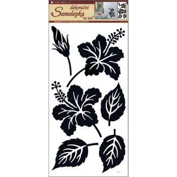 Samolepící dekorace Samolepky na zeď ibišek s listy černý 60x32cm