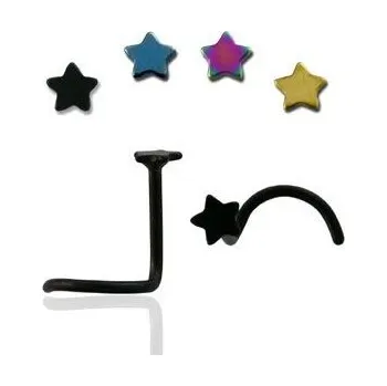 Piercing Zahnutý piercing do nosu - hvězdička (modrá)