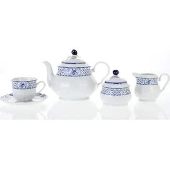 Rose, čajová souprava, modrá stuha, porcelán, 15 d., Thun 1794