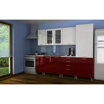 Kuchyňská linka Falco Simeon RLG 240/240 cm bílá/lesklá bordo
