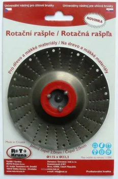 Brusný kotouč ROTO Kruna Rotační rašple pro úhlovou brusku 115 mm