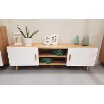 Televizní stolek MAMBA televizní stolek Brillo, bílá/dub ribeck