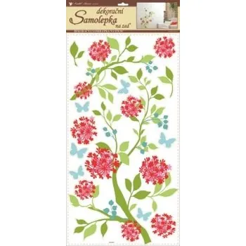 Samolepící dekorace Samolepky na zeď květinky jemné červené s glitrem, 69x32 cm