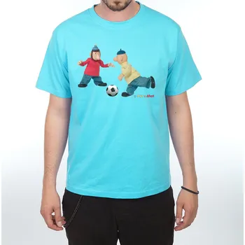 Tričko s potiskem Pat a Mat - Fotbal - tyrkysová