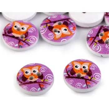 Knoflík Dřevěný knoflík se sovou průměr 15 mm barva: fialová