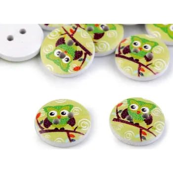 Knoflík Dřevěný knoflík se sovou průměr 15 mm barva: zelená