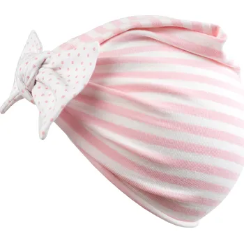 Kojenecká čepice světle růžová proužkovaná čepička s mašlí