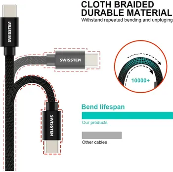 Datový kabel Datový kabel Swissten Textile USB-C 1.2m černý