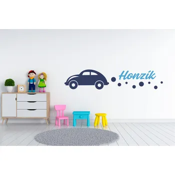 Samolepící dekorace Lepy.cz Samolepka pro miminka Auto + jméno pro kluky Kombinace barev: Ledová modrá + tmavě modrá, Velikost vzoru po nalepení: l00x22cm