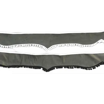 Bordura nad okno - šedé, bílé bambule