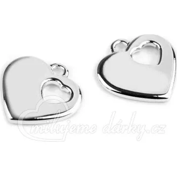 Přívěsek na klíče stříbrné dekorační srdíčko s výřezem srdce, 2 ks